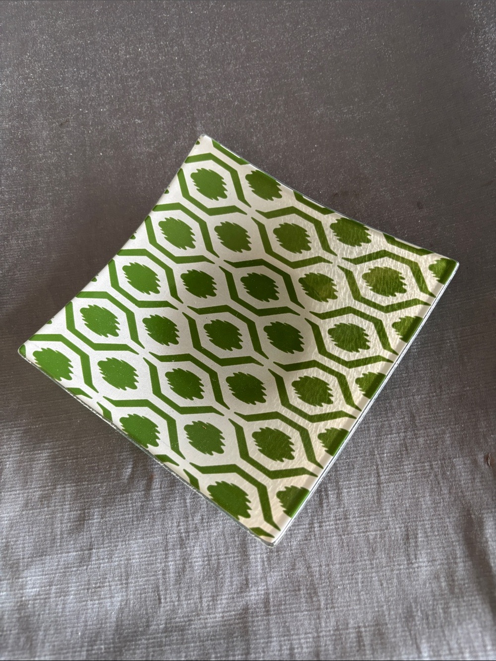 Green Geometric Glass Square Small Tray